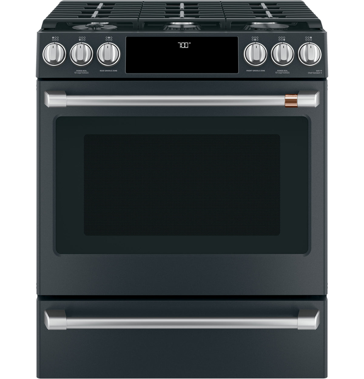 Café™ Matte Black 30" Slide-In Front Control Gas Oven with Convection Range and Air Fry (5.6 Cu.Ft) - CCGS700P3MD1
