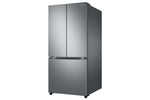 Samsung stainless steel French door refrigerator shown from a right-side angled perspective