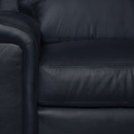 Icon Leather Sofa and Chair Set - Navy close-up showing leather upholstery, stitching and cushioning